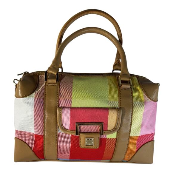 Vtg Liz Claiborne 90s Y2K Kelly Purse Gingham Pop Of Color Pattern Gold Accents - Picture 11 of 11